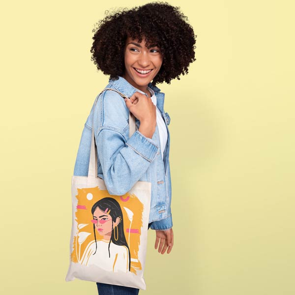 Girl holding her print on demand tote bag